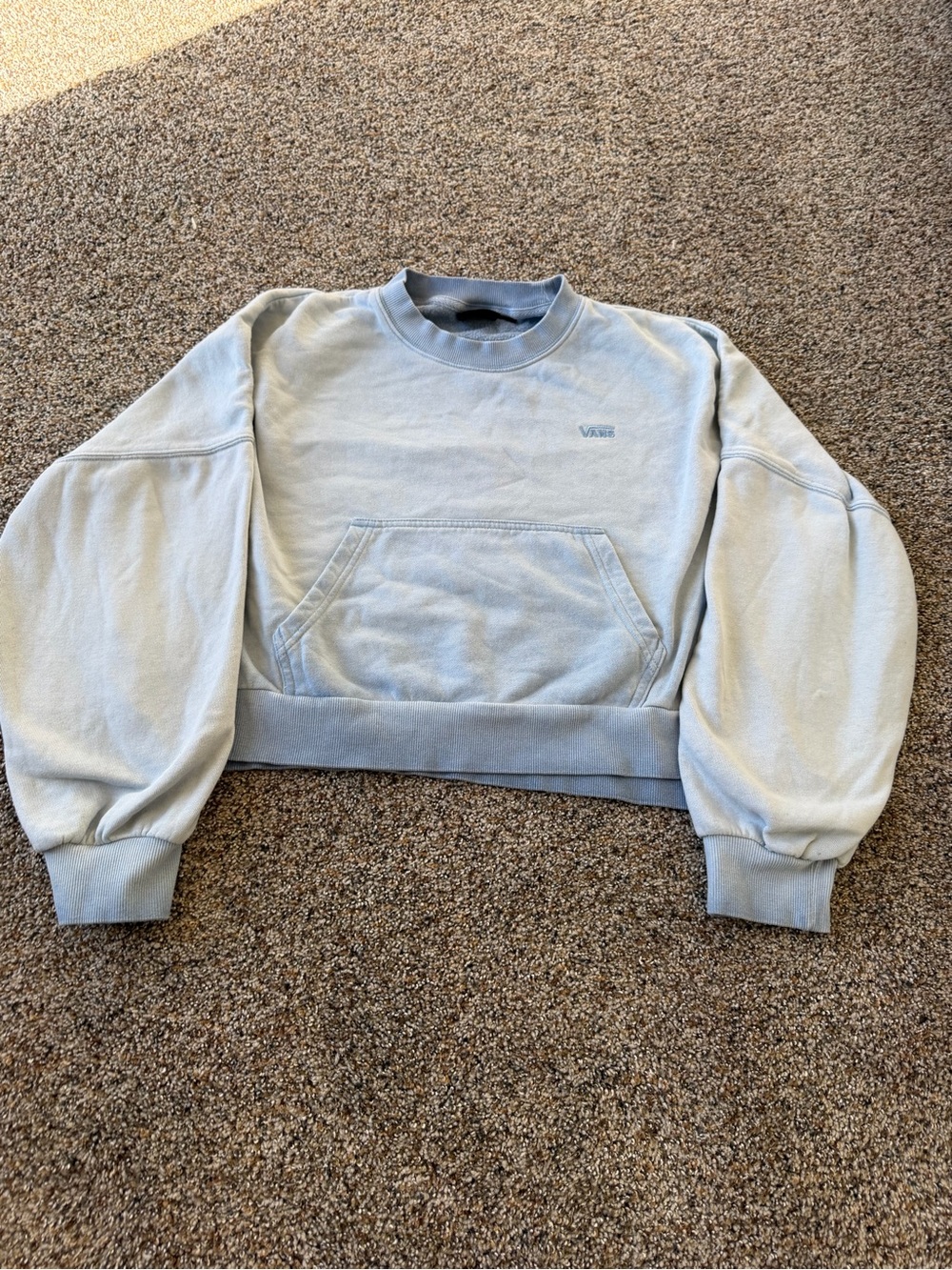 Vans Light Blue Cropped Crewneck Sweatshirt Balloon Sleeve Embroidered XS